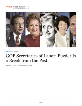 GOP Secretaries of Labor: Puzder Is a Break from the Past