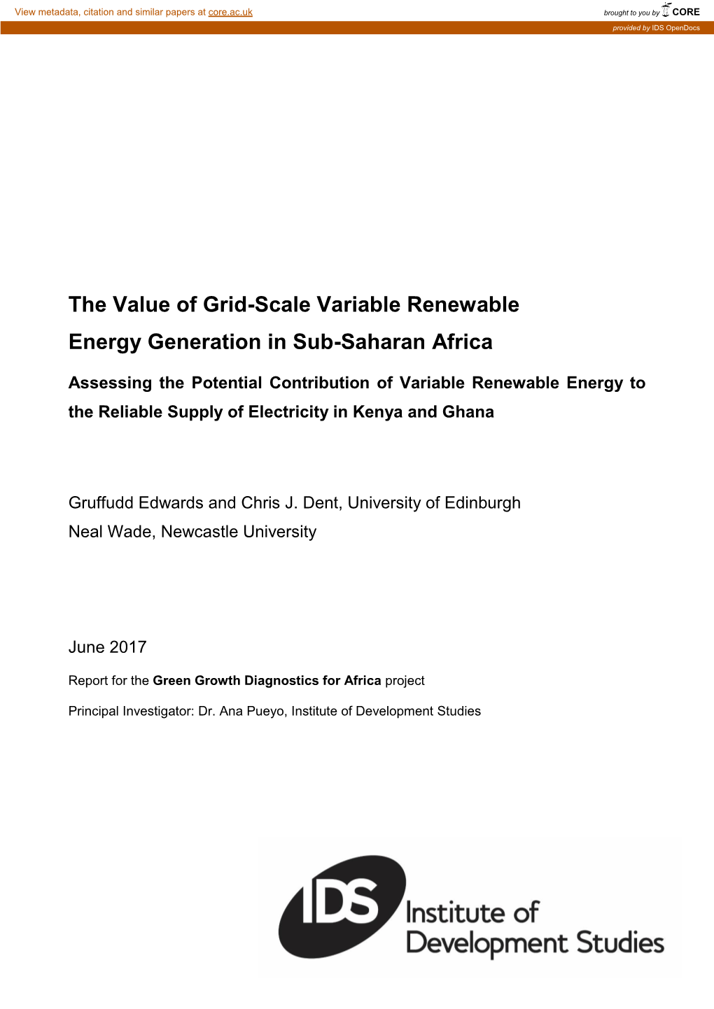 The Value of Grid-Scale Variable Renewable Energy Generation in Sub-Saharan Africa