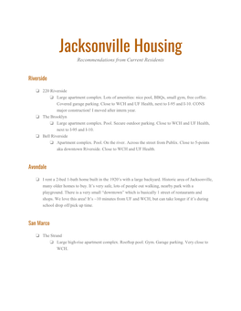 Jacksonville Housing Recommendations from Current Residents