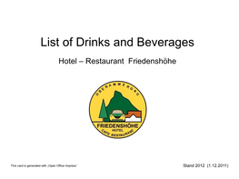 List of Drinks and Beverages
