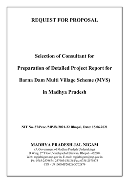 REQUEST for PROPOSAL Selection of Consultant for Preparation Of