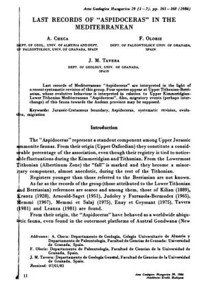 Last Records Of. "Aspidoceras" in the Mediterranean