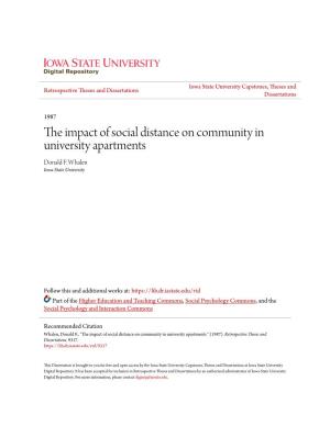 The Impact of Social Distance on Community in University Apartments Donald F