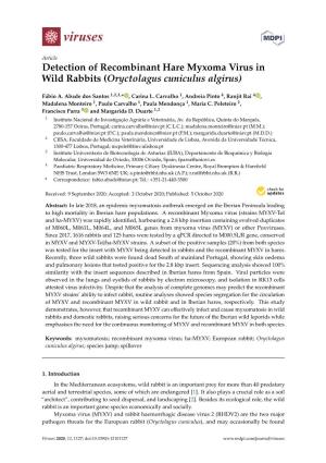 Detection of Recombinant Hare Myxoma Virus in Wild Rabbits (Oryctolagus Cuniculus Algirus)