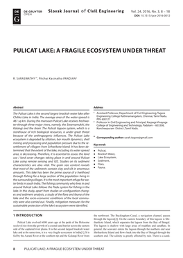 Pulicat Lake: a Fragile Ecosystem Under Threat
