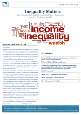 Inequality Matters Quarterly Updates on Inequality Research, LIS Micro Data Releases, and Other Developments at LIS