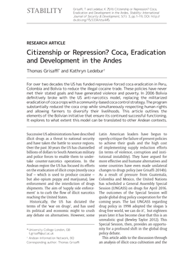 Coca, Eradication and Development in the Andes Thomas Grisaffi* and Kathryn Ledebur†