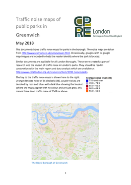 Traffic Noise Maps of Public Parks in Greenwich May 2018