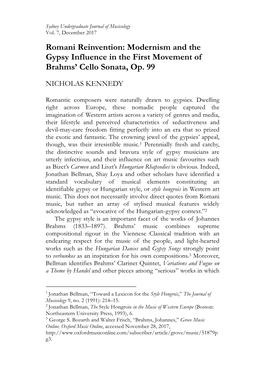 Romani Reinvention: Modernism and the Gypsy Influence in the First Movement of Brahms’ Cello Sonata, Op