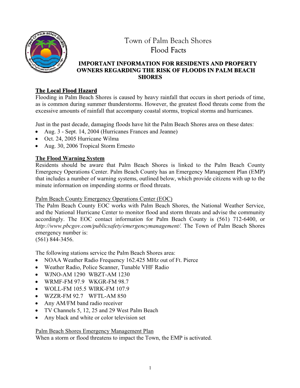 Download Palm Beach Shores Flood Facts