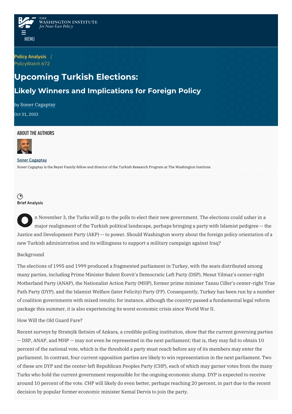 Upcoming Turkish Elections: Likely Winners and Implications for Foreign Policy by Soner Cagaptay