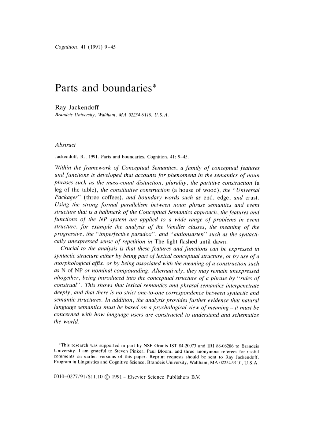 Parts and Boundaries*