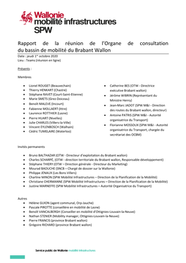 Rapport De La Réunion De L'organe De Consultation Du Bassin De Mobilité
