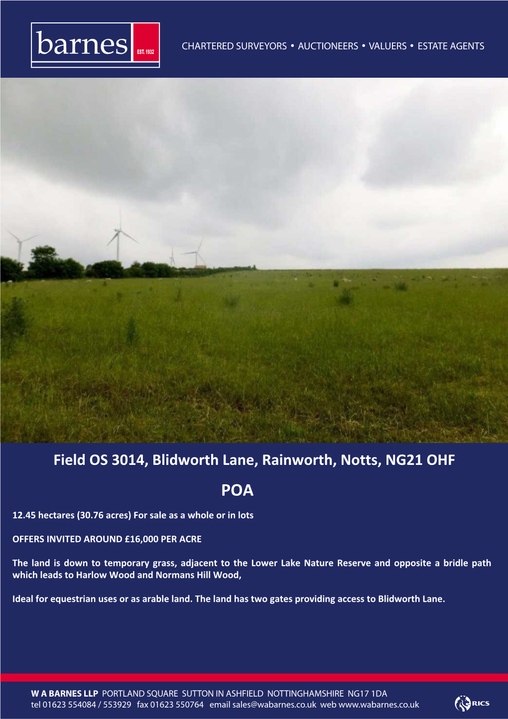 Field OS 3014, Blidworth Lane, Rainworth, Notts, NG21 OHF POA