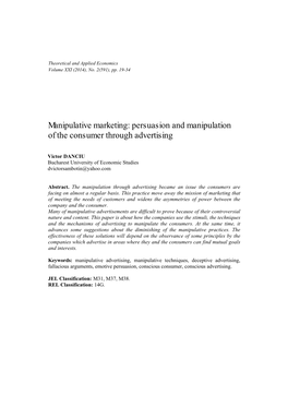 Manipulative Marketing: Persuasion and Manipulation of the Consumer Through Advertising
