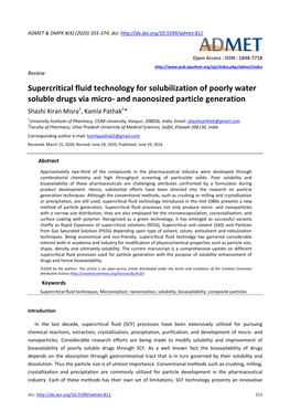 Supercritical Fluid Technology for Solubilization of Poorly Water