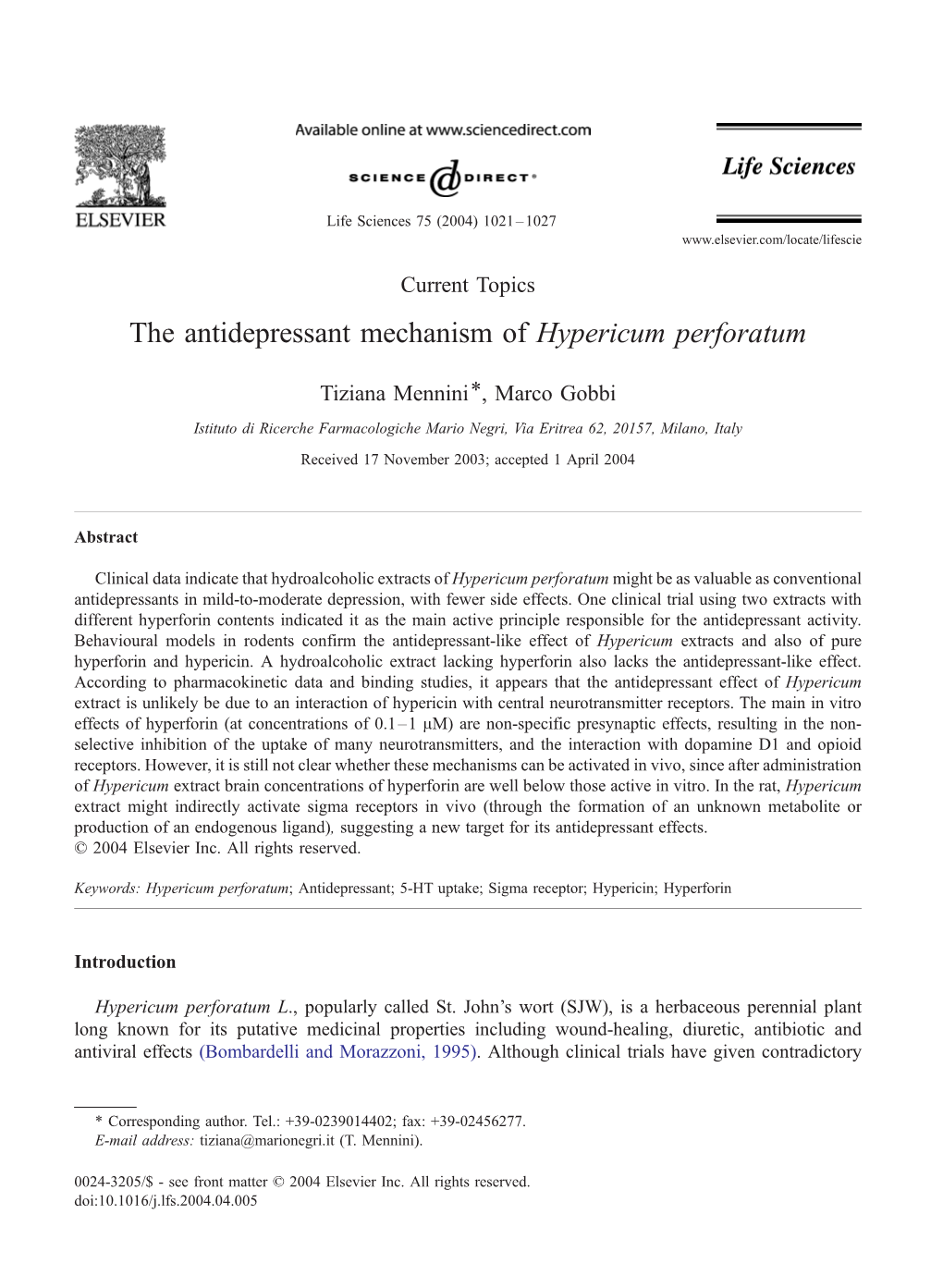 The Antidepressant Mechanism of Hypericum Perforatum