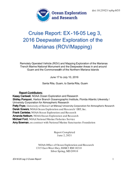 EX-16-05 Leg 3, 2016 Deepwater Exploration of the Marianas (ROV/Mapping)