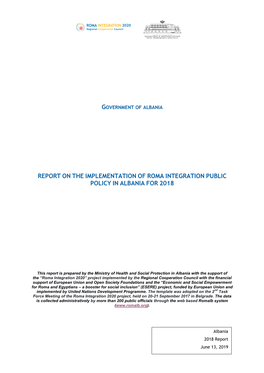 Government of Albania Report on the Implementation of Roma Integration