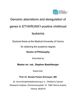 Genomic Aberrations and Deregulation of Genes in ETV6/RUNX1-Positive Childhood