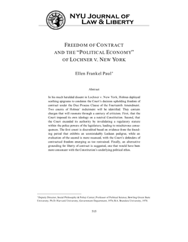 Ellen Frankel Paul, Freedom of Contract and the "Political Economy"
