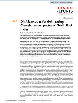 DNA Barcodes for Delineating Clerodendrum Species of North East India Barbi Gogoi1,2, S
