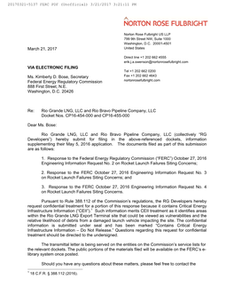 March 21, 2017 VIA ELECTRONIC FILING Ms. Kimberly D. Bose, Secretary Federal Energy Regulatory Commission 888 First Street