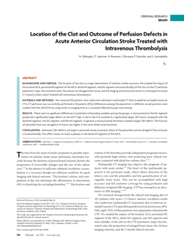 Location of the Clot and Outcome of Perfusion Defects in Acute Anterior Circulation Stroke Treated with Intravenous Thrombolysis
