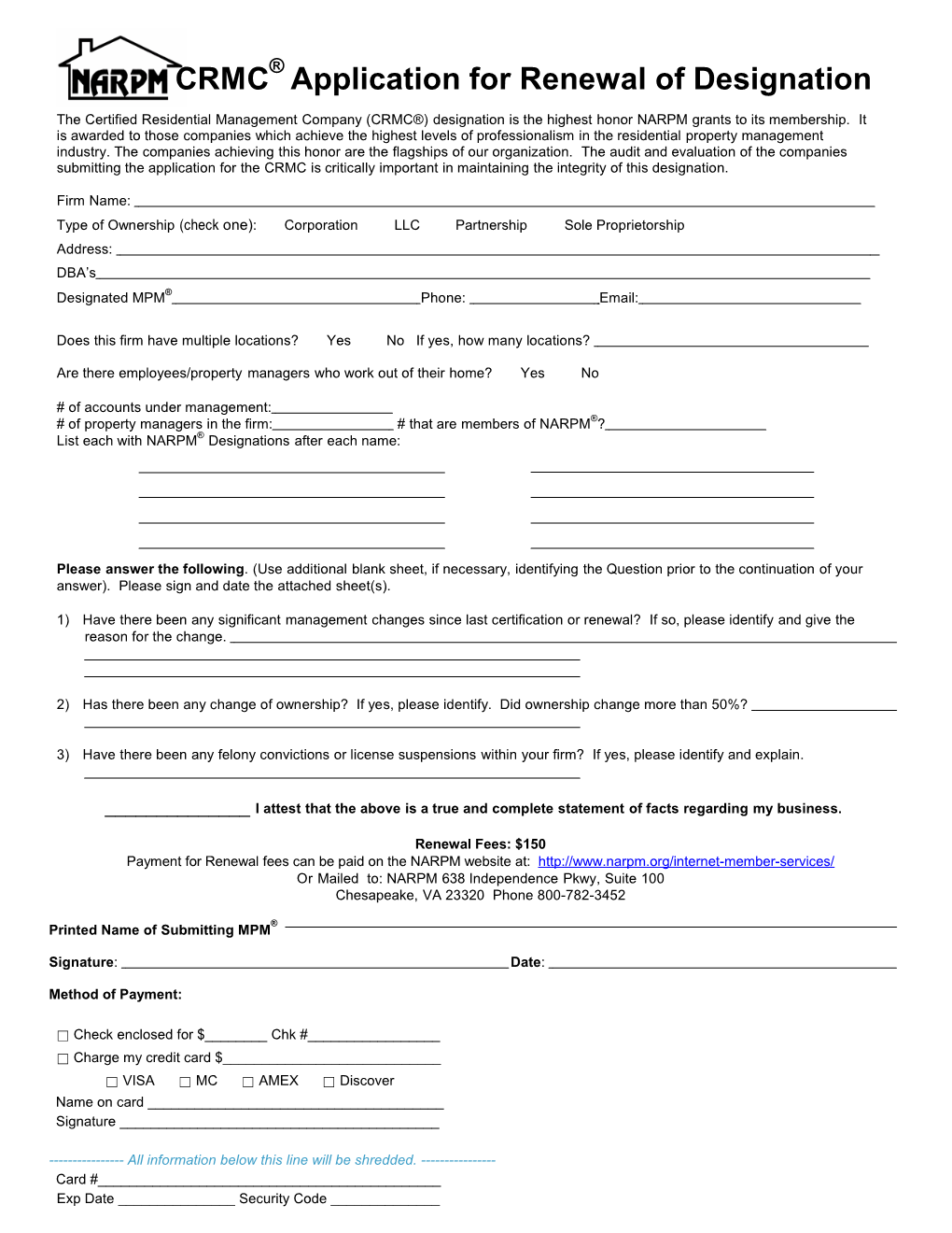 CRMC Application for Renewal of Designation