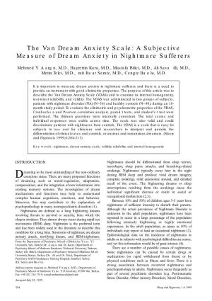 The Van Dream Anxiety Scale: a Subjective Measure of Dream Anxiety in Nightmare Sufferers