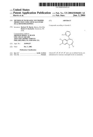 (12) Patent Application Publication (10) Pub. No.: US 2004/0106601A1 Harris Et Al