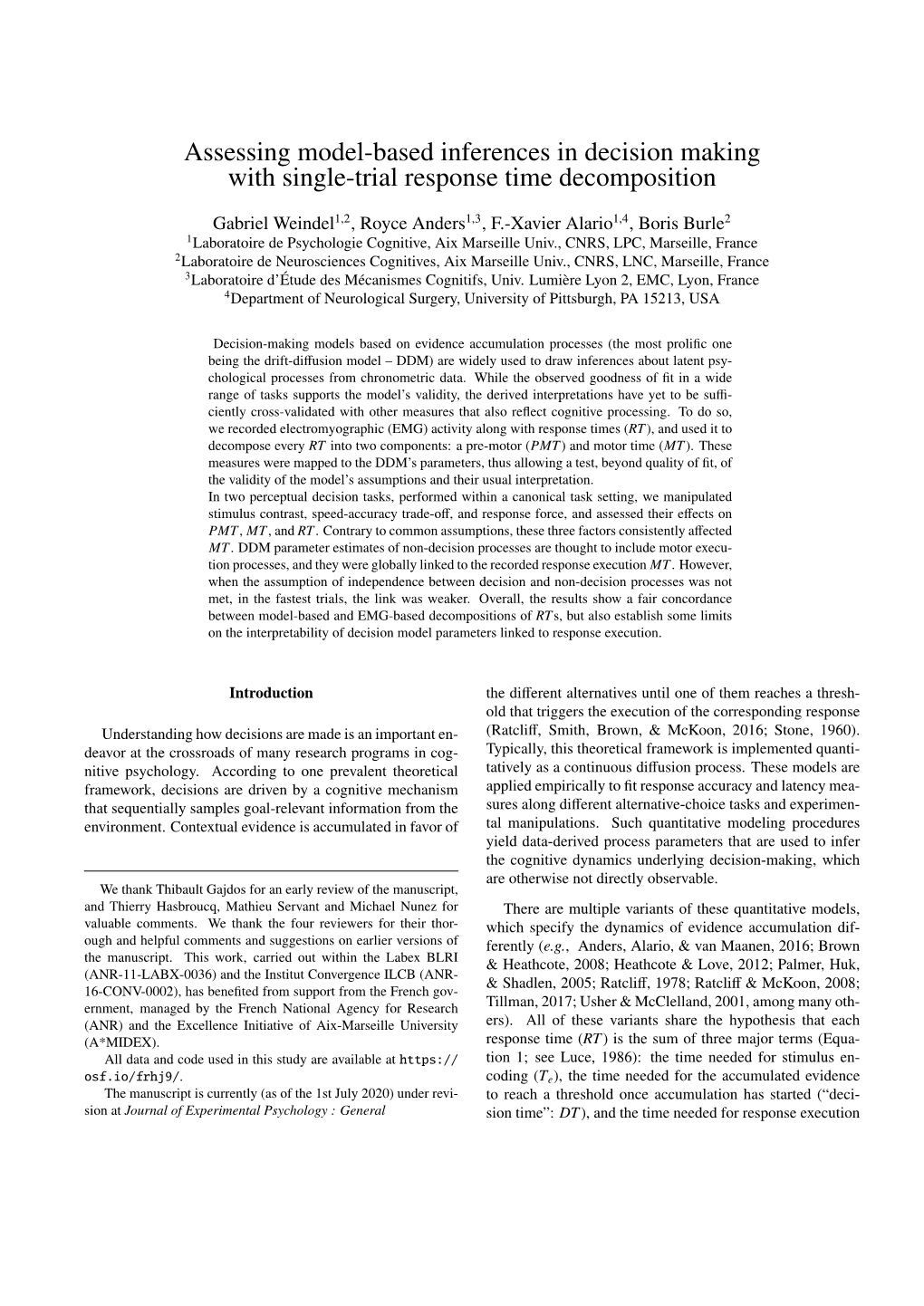 Assessing Model-Based Inferences in Decision Making with Single-Trial Response Time Decomposition