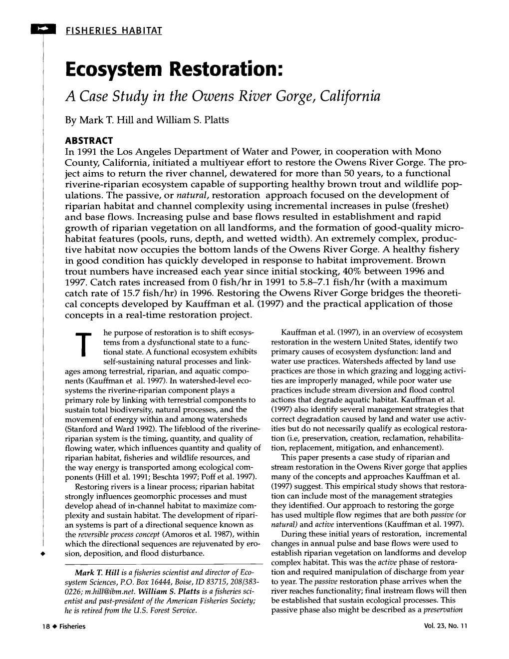 Ecosystem Restoration: a Case Study in the Owens River Gorge, California