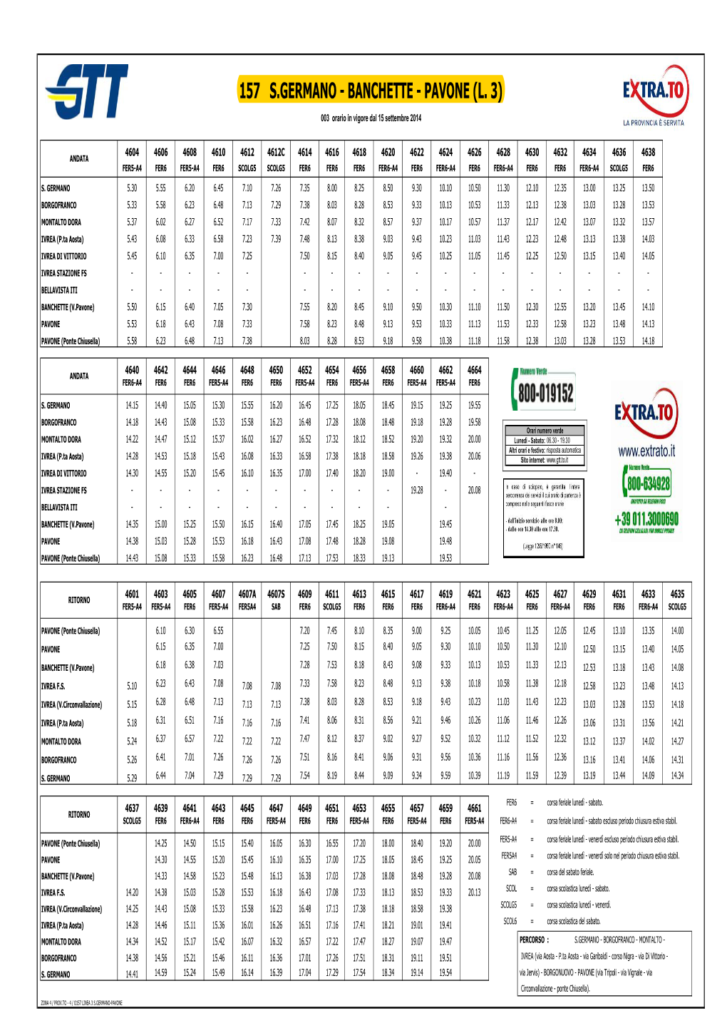 Orario Linea 3 San Germano-Banchette- Pavone