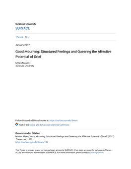 Good Mourning: Structured Feelings and Queering the Affective Potential of Grief