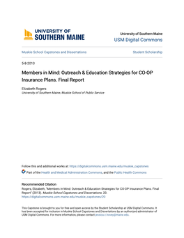 Outreach & Education Strategies for CO-OP Insurance Plans. Final Report