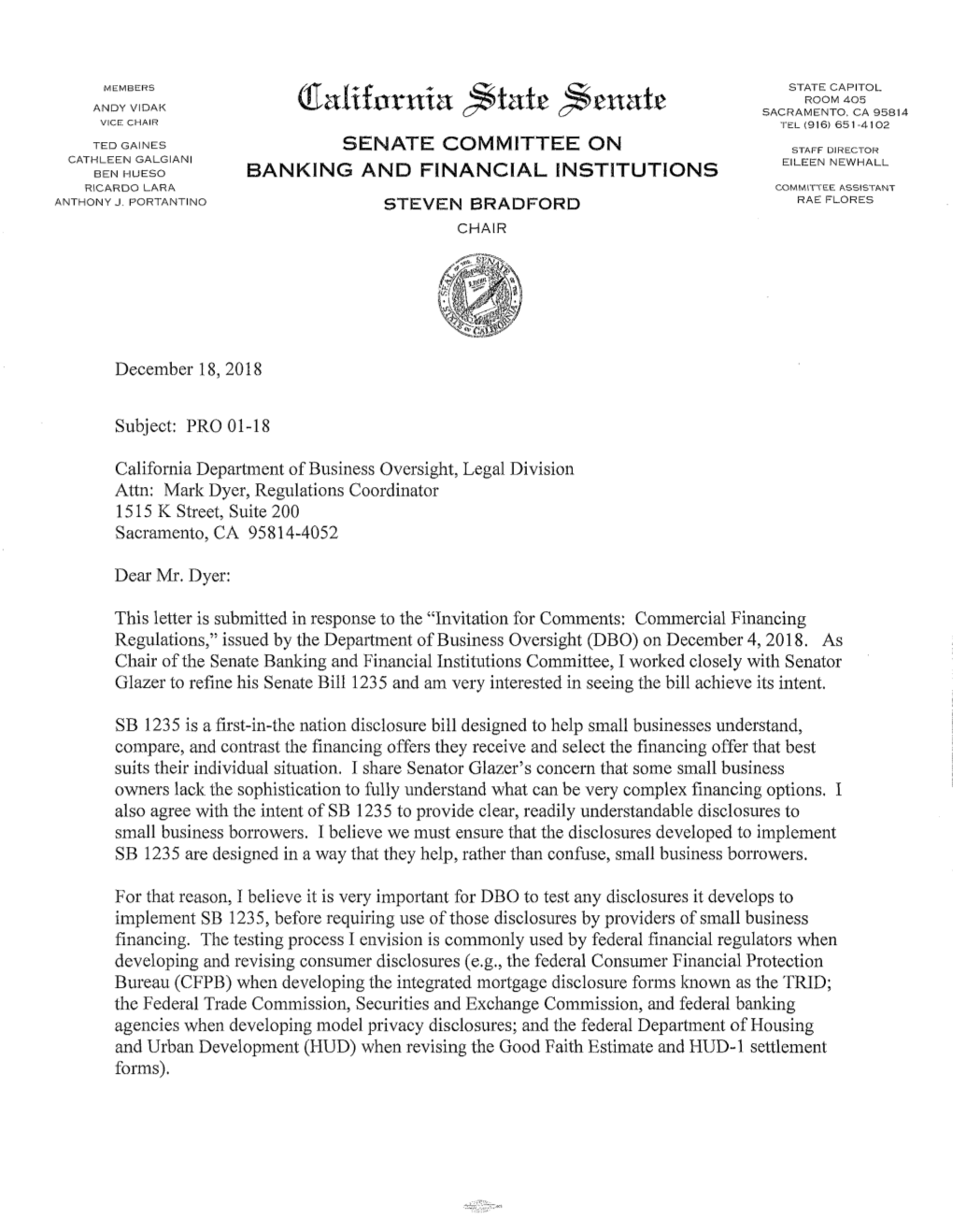 California Senate Banking and Financial Institutions Committee