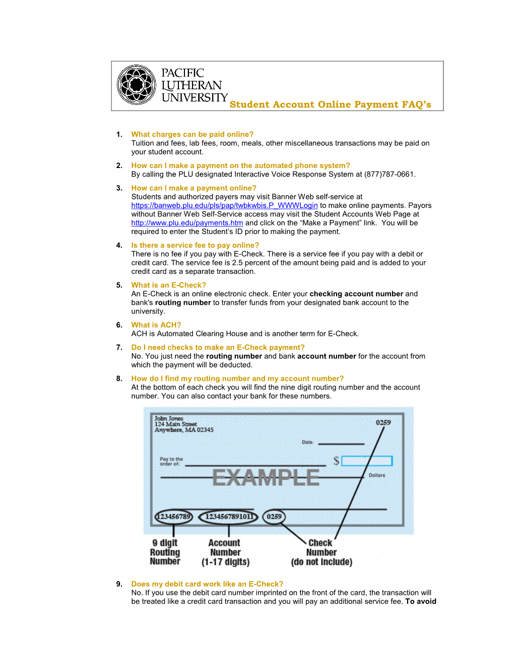 Student Account Online Payment FAQ's