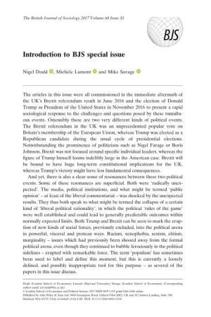 Introduction to BJS Special Issue