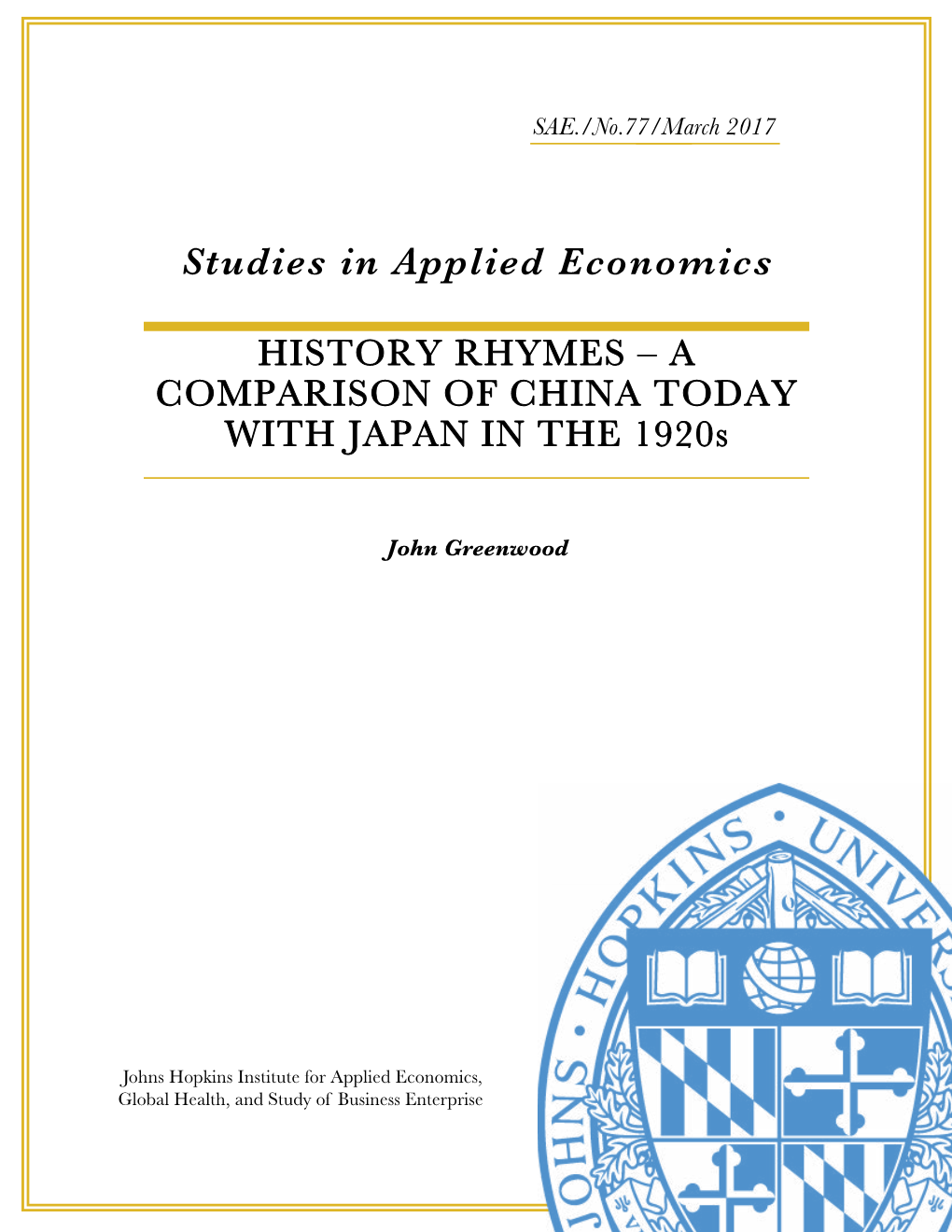 A COMPARISON of CHINA TODAY with JAPAN in the 1920S