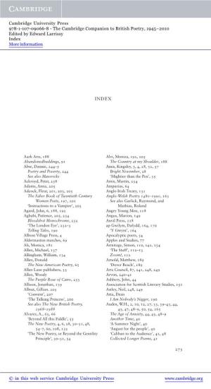 The Cambridge Companion to British Poetry, 1945–2010 Edited by Edward Larrissy Index More Information