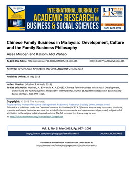 Chinese Family Business in Malaysia: Development, Culture and the Family Business Philosophy