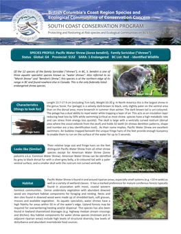 SOUTH COAST CONSERVATION PROGRAM Protecting and Restoring at Risk Species and Ecological Communities on BC’S South Coast