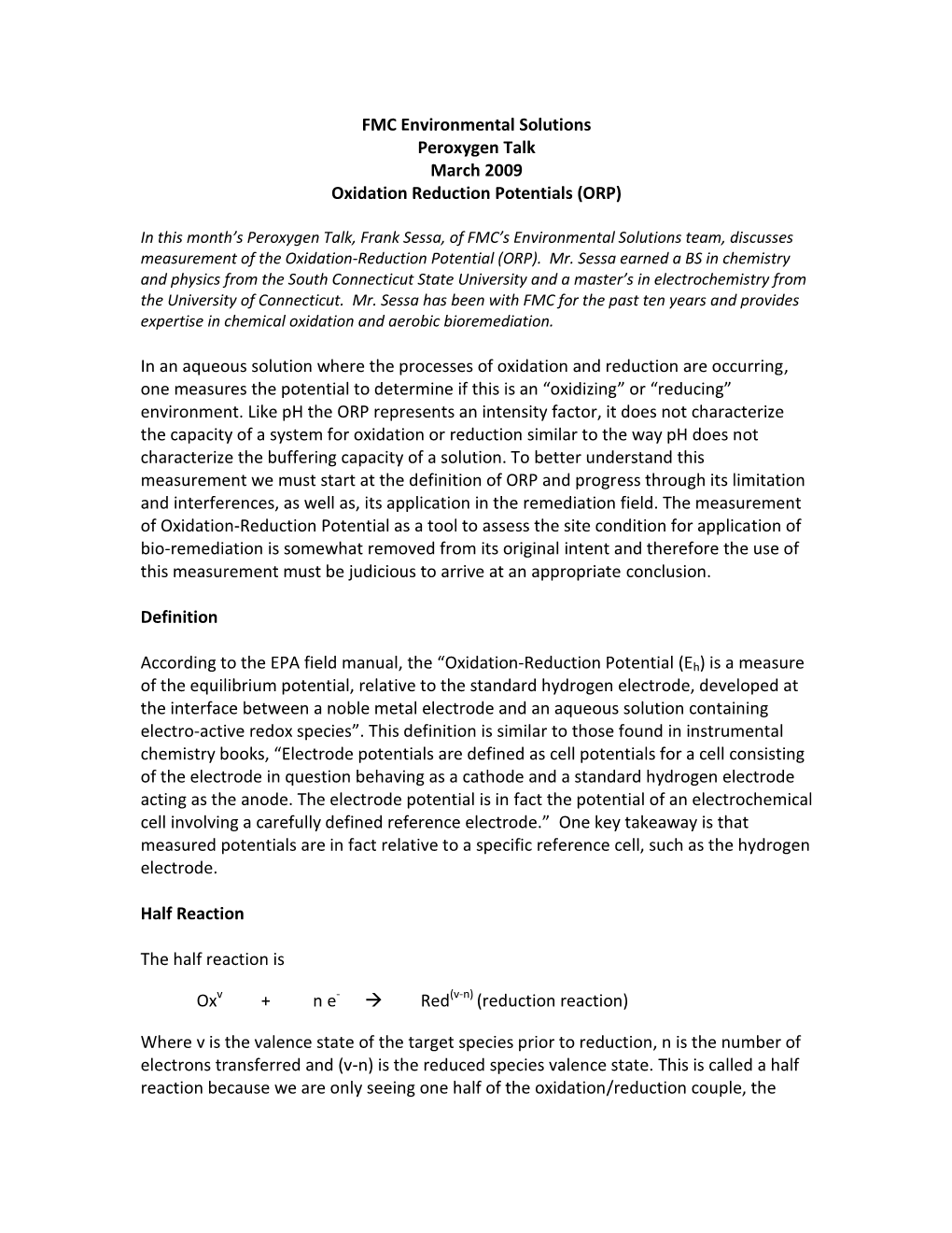 Oxidation Reduction Potentials (ORP)