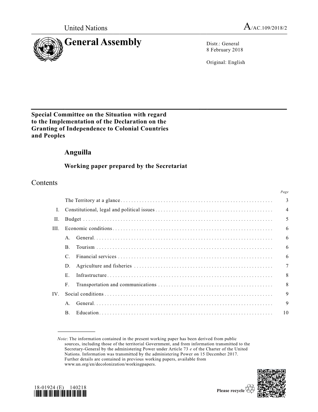 General Assembly Distr.: General 8 February 2018