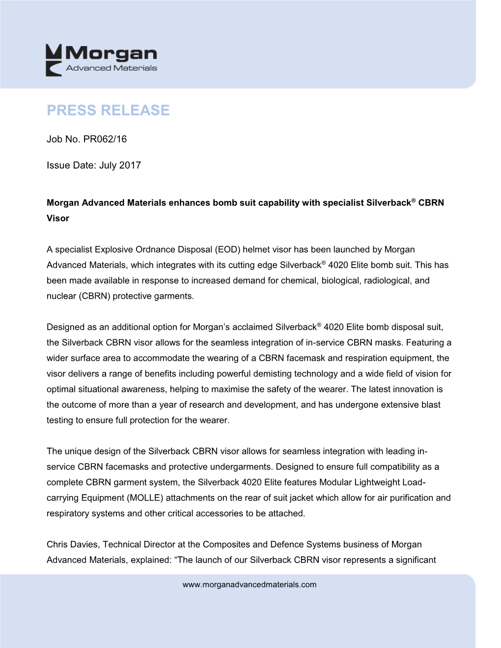 CBRN Helmet Press Release