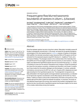 Frequent Gene Flow Blurred Taxonomic Boundaries of Sections in Lilium L. (Liliaceae)