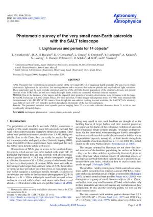 Photometric Survey of the Very Small Near-Earth Asteroids with the SALT Telescope I