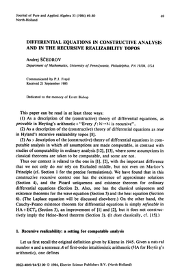 (1) AS a Description of the (Constructive) Theory of Differential Equations, As Provable in Heyting’S Arithmetic + “Every F: IN+ N Is Recursive”