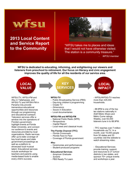 2013 Local Content and Service Report to the Community